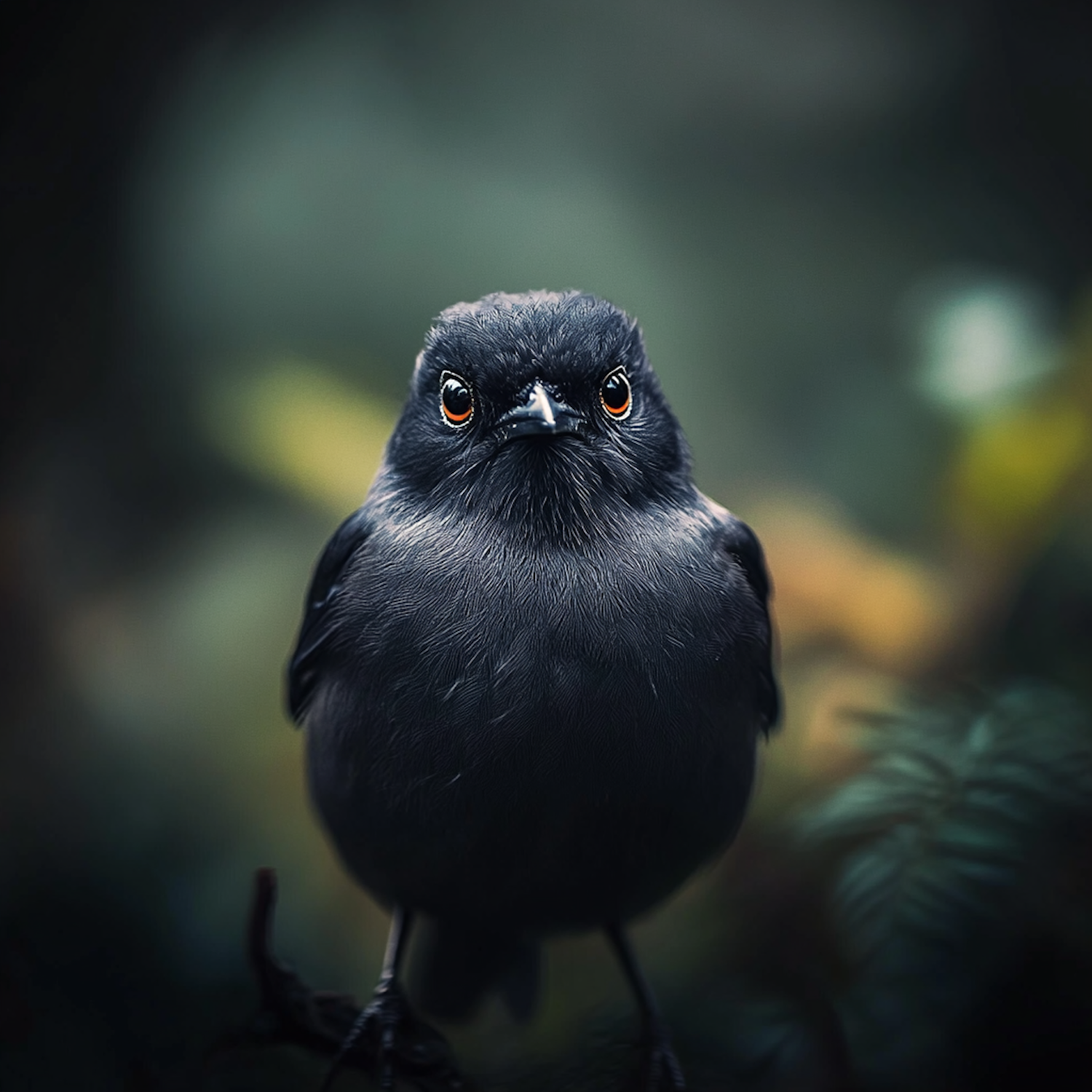 Close-up of a Black Bird with Orange Eyes