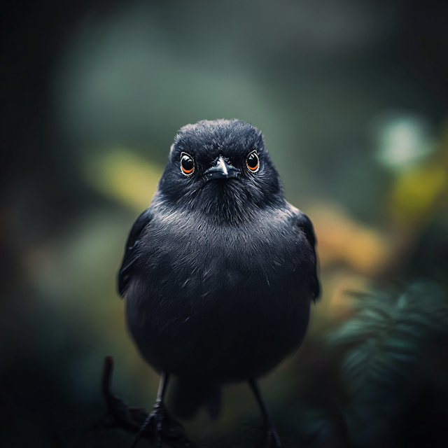 Close-up of a Black Bird with Orange Eyes