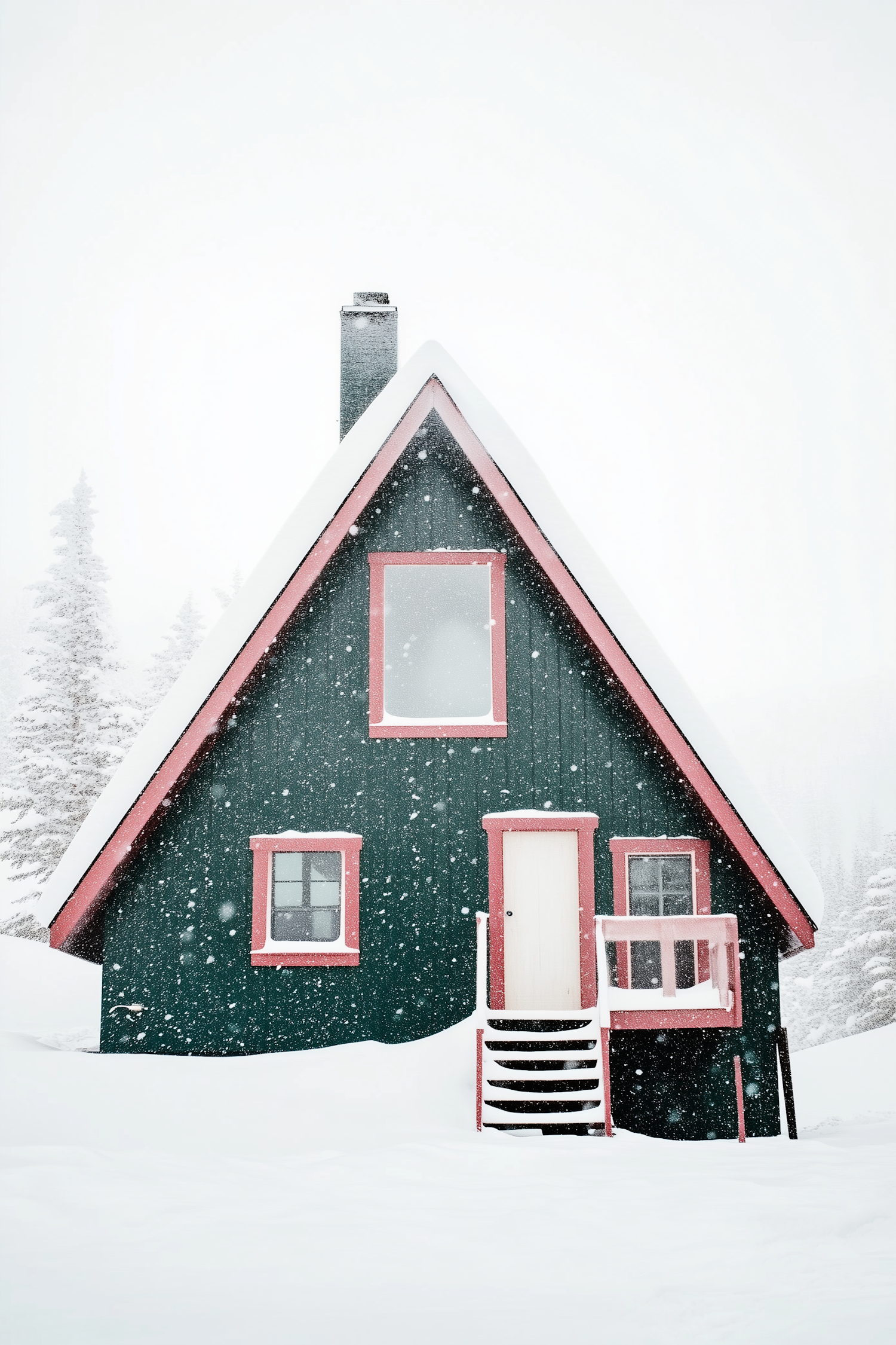 Quaint A-frame Cabin in Snowy Landscape