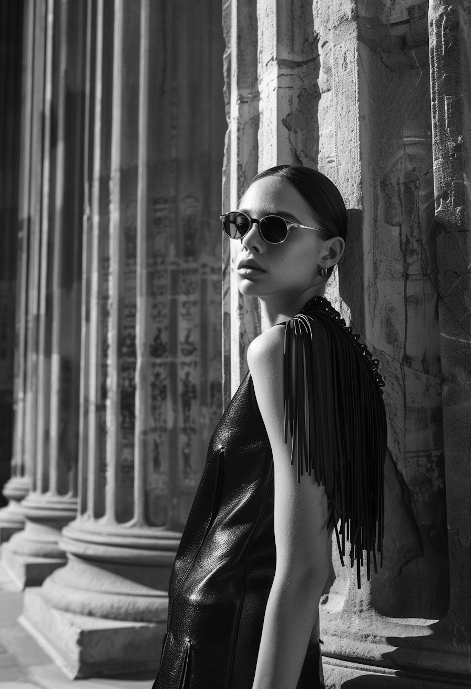 Stylish Woman by Ancient Columns