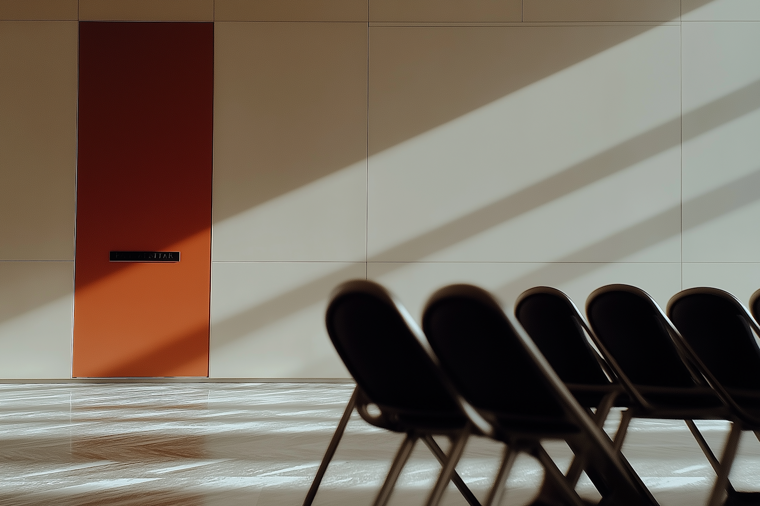 Minimalist Interior with Chairs and Orange Panel