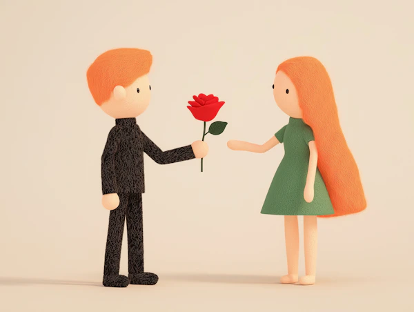 Cartoon Figures with Rose