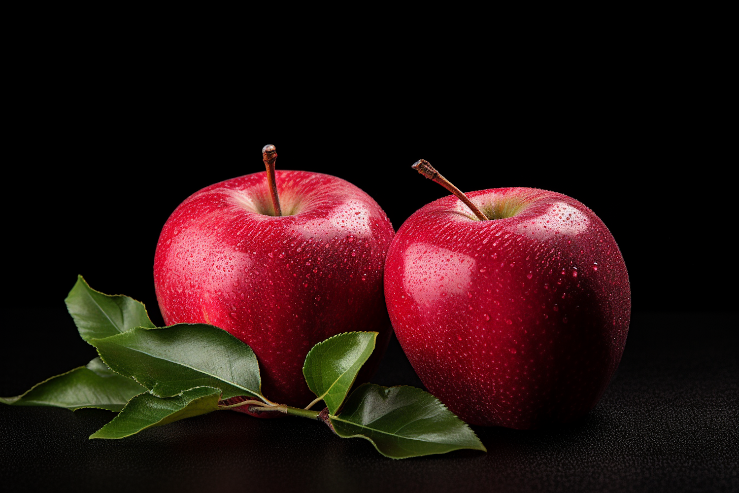 Fresh Dew-Kissed Red Apples on Black