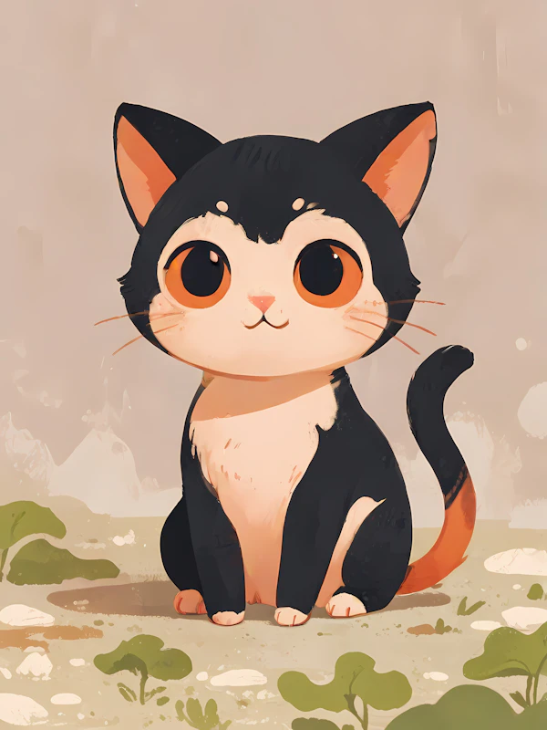 Cartoon Cat with Expressive Eyes