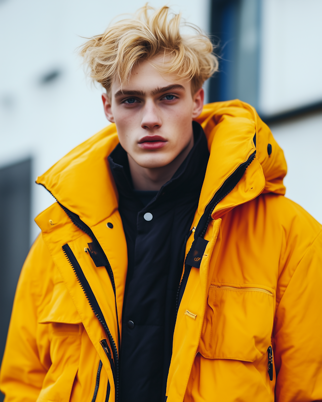 Young Man in Yellow Puffer Jacket