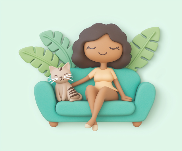 Serene Woman and Cat Illustration