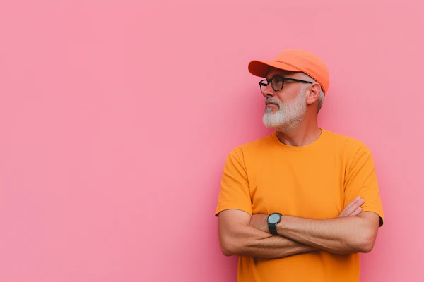 Man with Orange Cap and T-Shirt