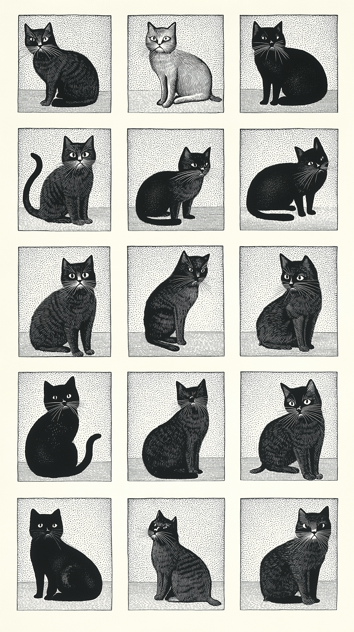 Collection of Black and White Cat Illustrations