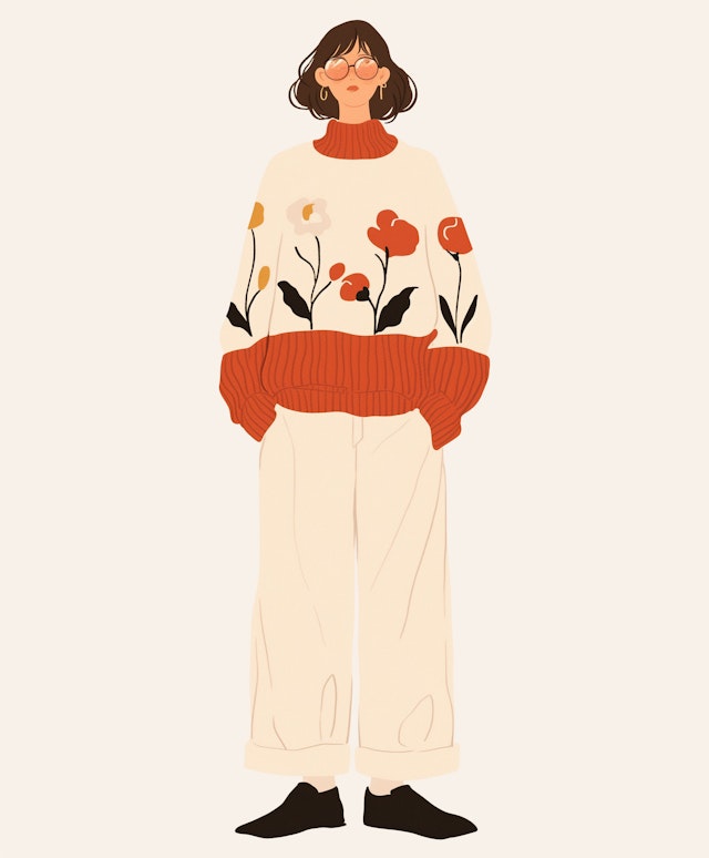 Stylized Illustration of a Person in Floral Sweater