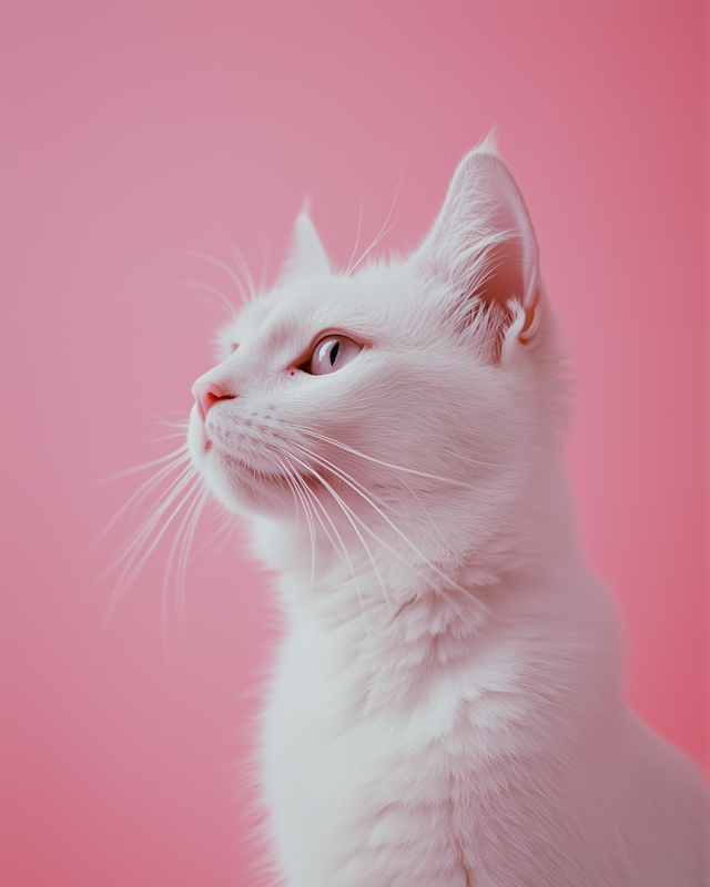 Elegant White Cat on Pink Background