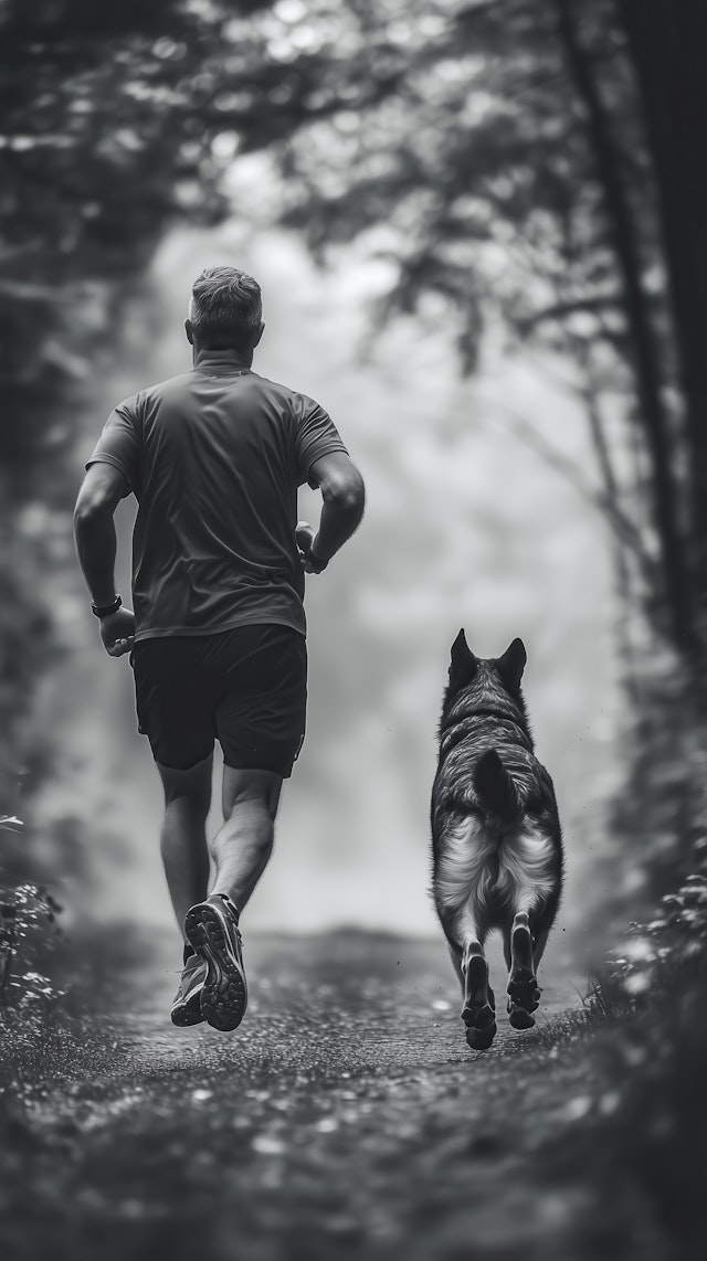 Jogging with Dog in Forest