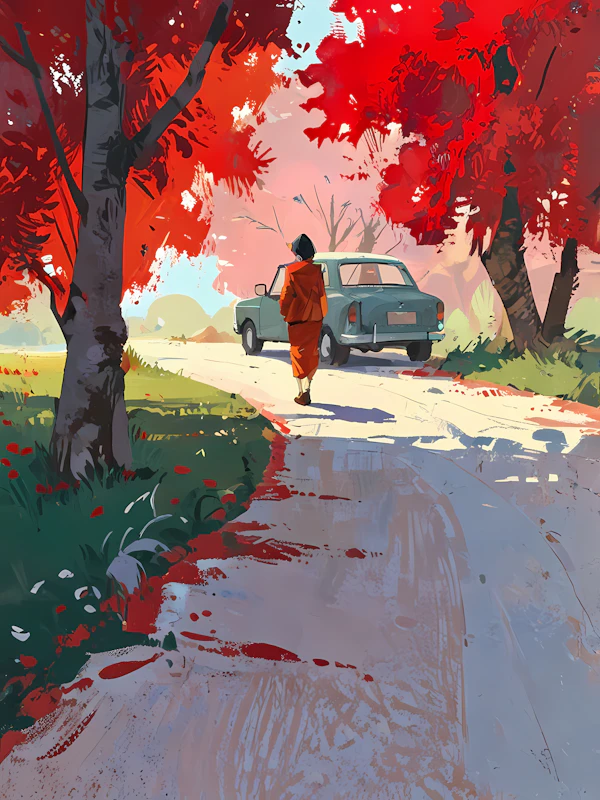 Autumn Car and Path