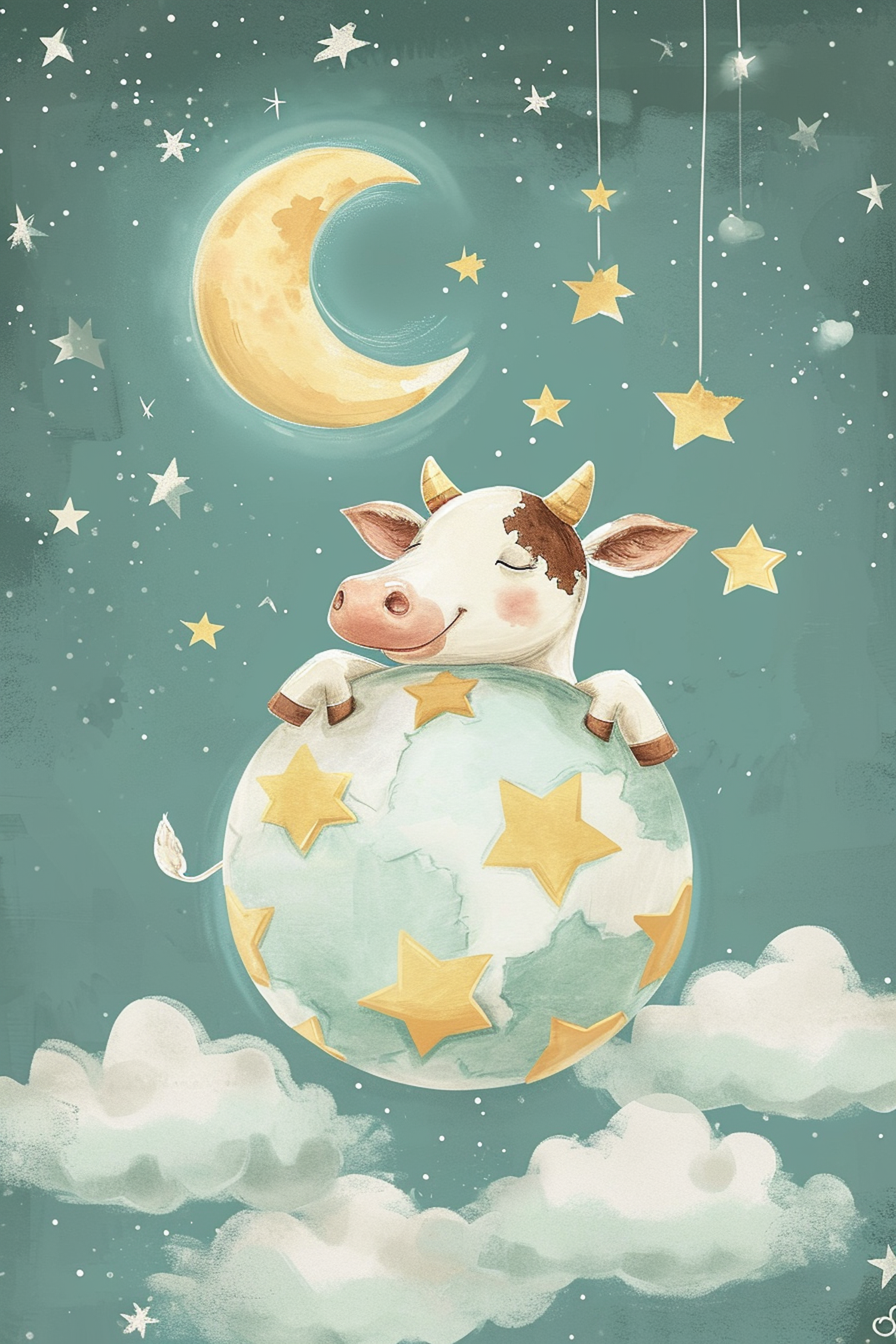 Whimsical Cartoon Cow on Globe