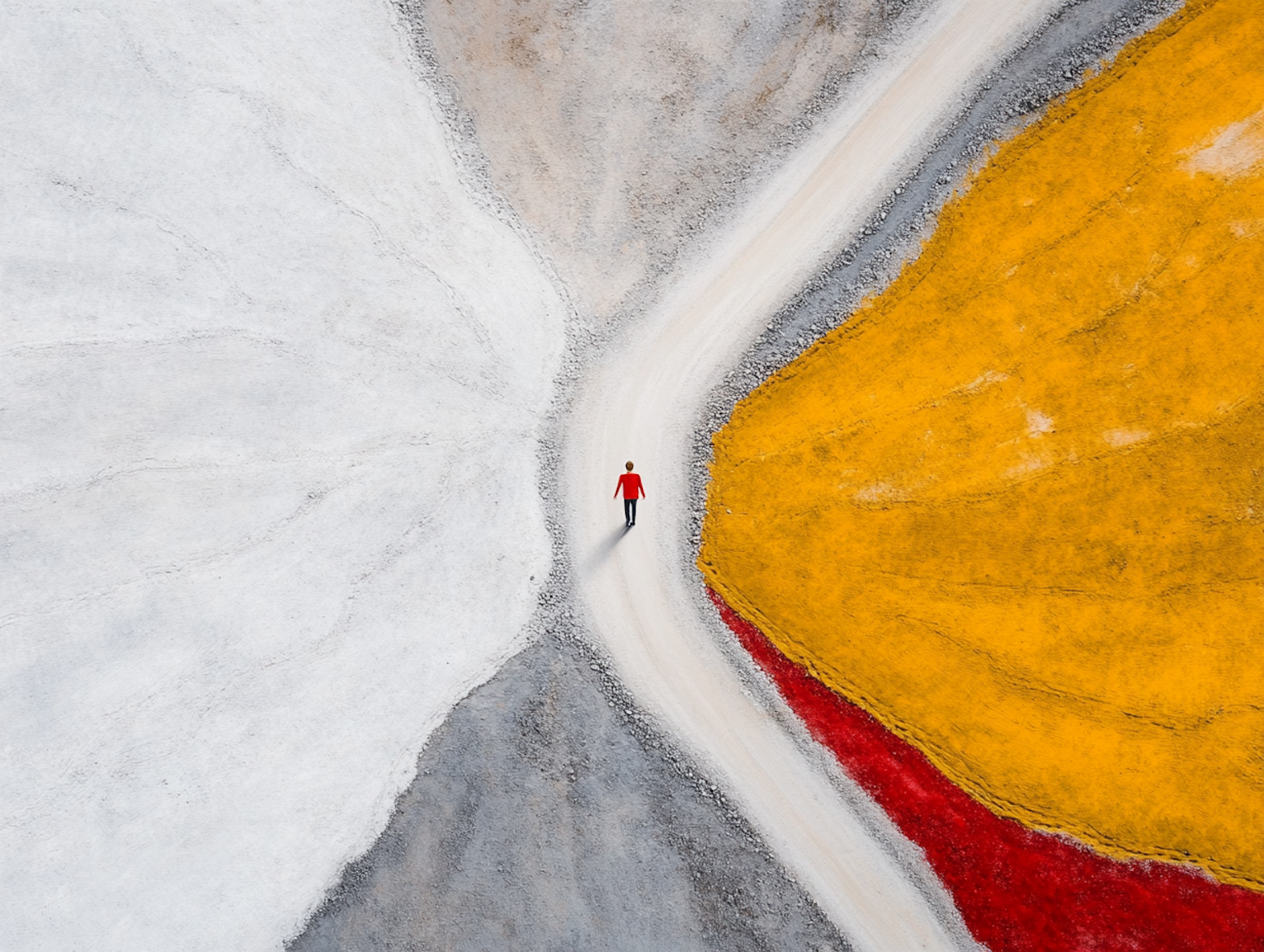 Aerial View of Person on Colorful Path