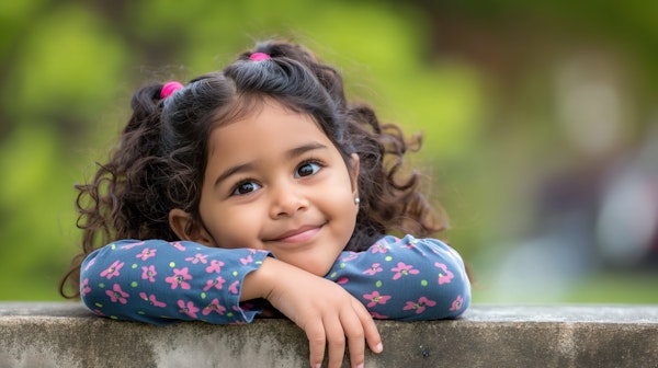 Young Girl with Curly Hair in Park