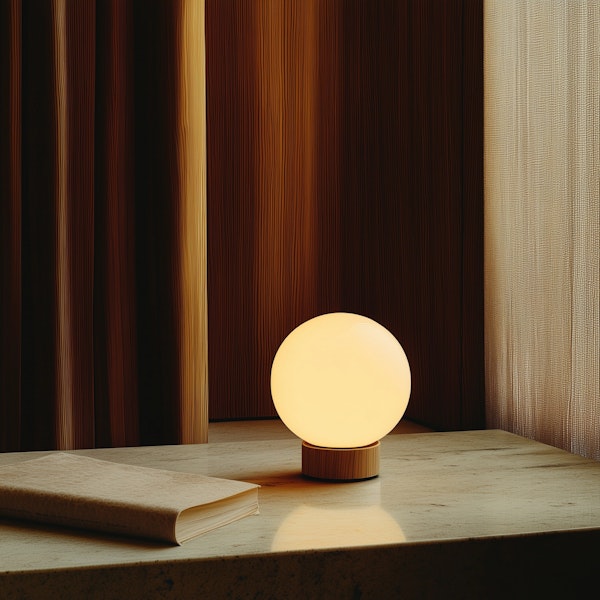 Serene Desk with Glowing Lamp