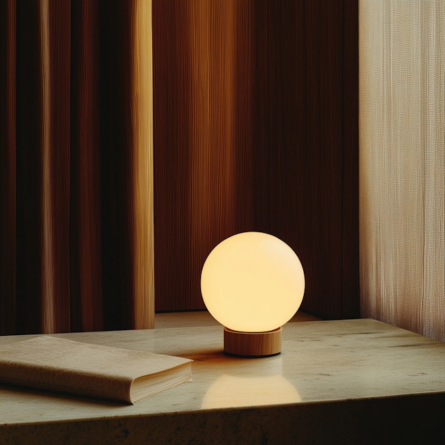 Serene Desk with Glowing Lamp