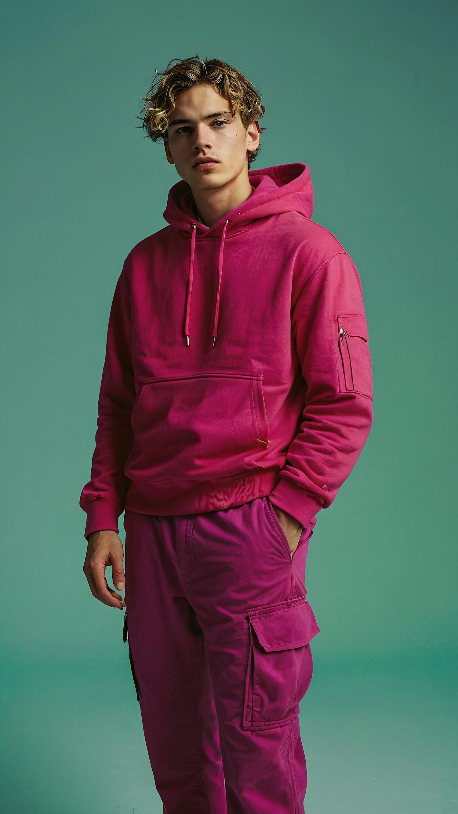 Young Man in Pink Hoodie