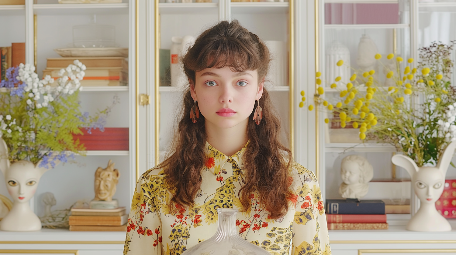 Serene Woman with Classical Cabinet