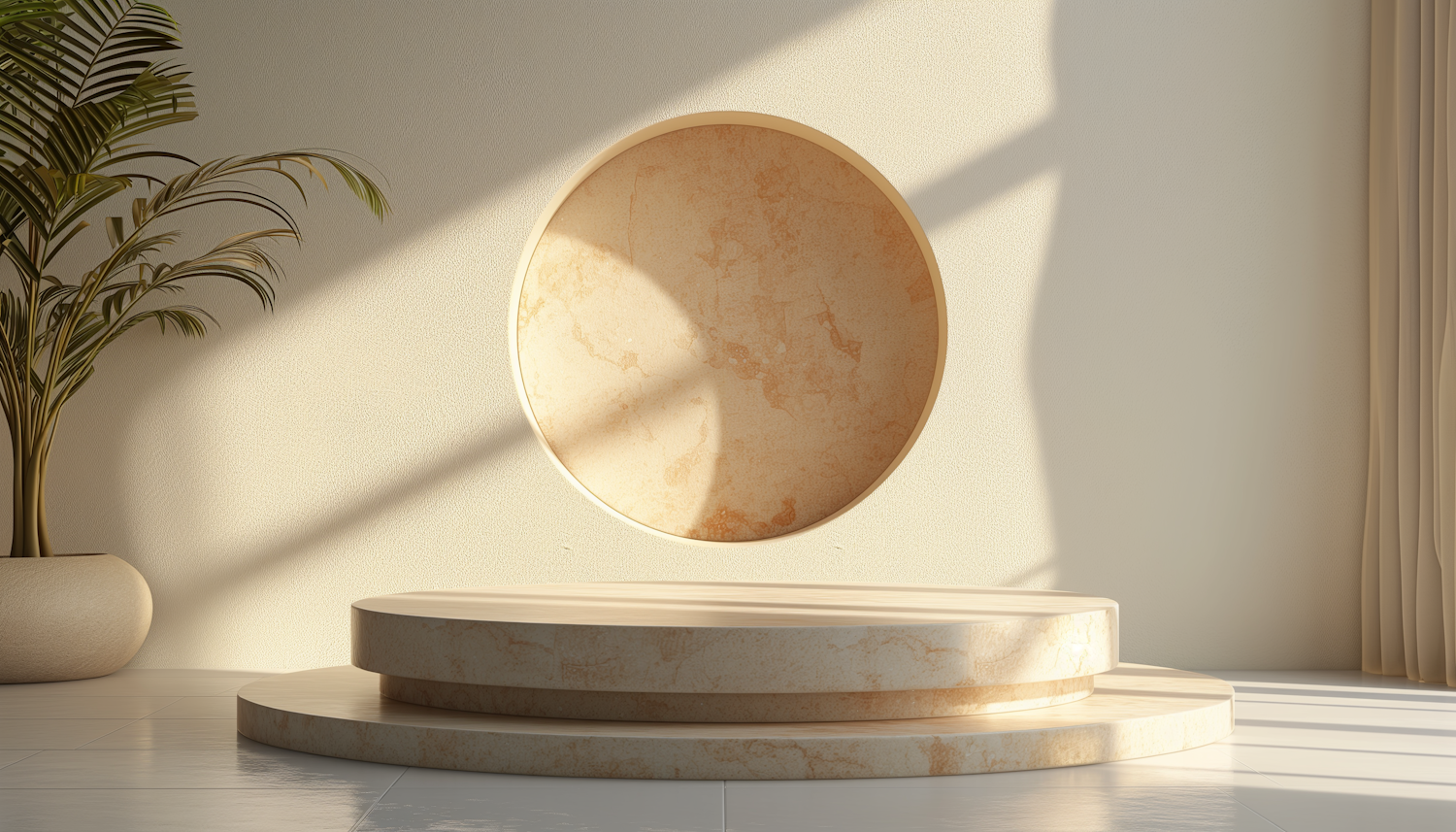 Serene Minimalist Marble Decor with Plant Shadow