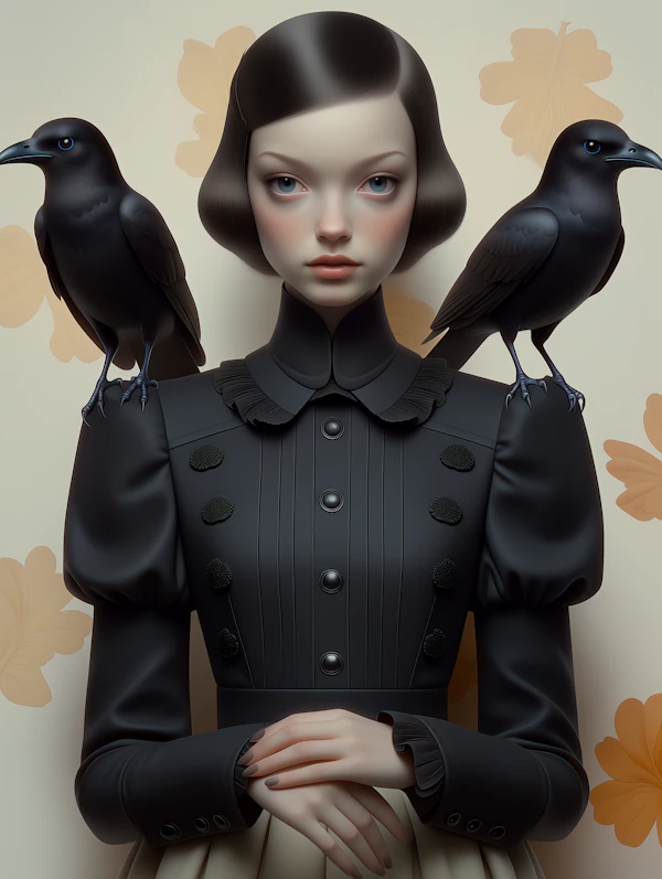 Elegant Woman with Crows