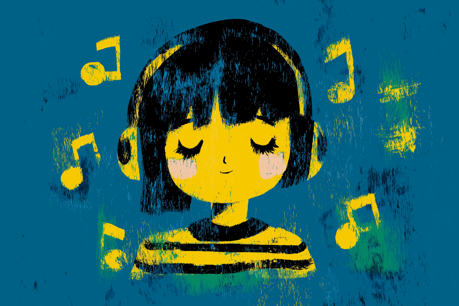 Animated Girl Lost in Music