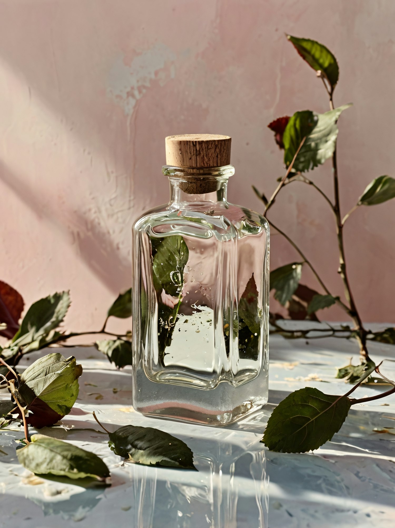 Glass Bottle with Leaves