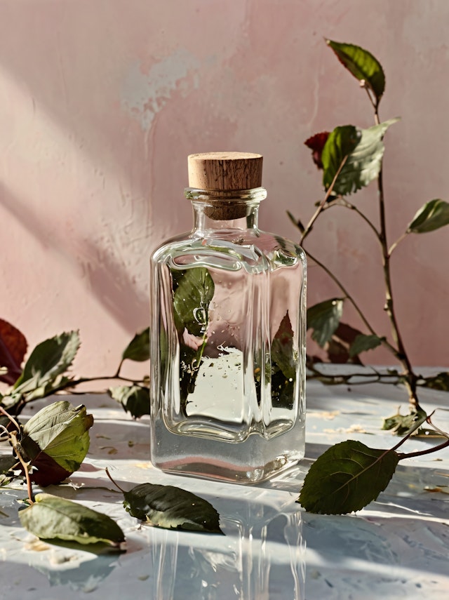 Glass Bottle with Leaves