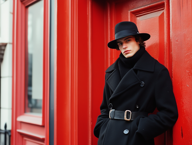 Stylish Portrait Against Red Door