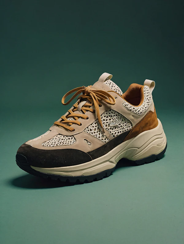 Stylish Sneaker on Green Background