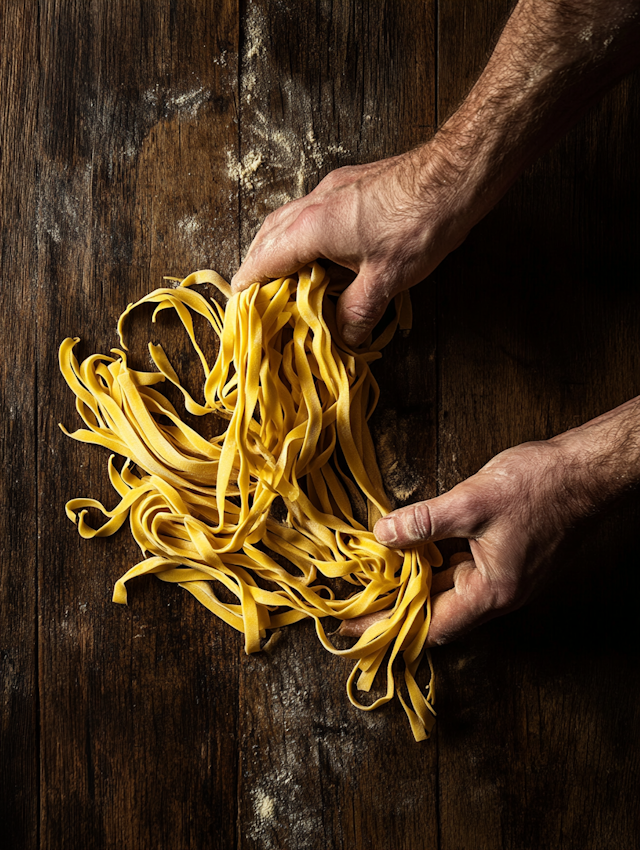 Hands Holding Freshly Made Pasta