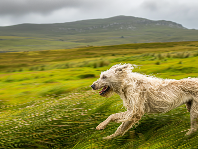 Joyful Dog Running in Green Field