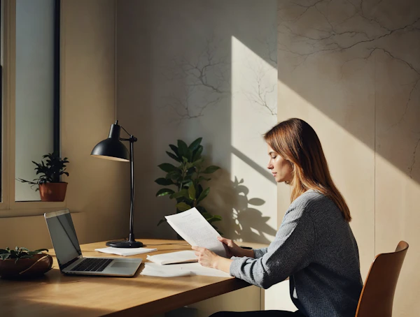 Woman Reading at Desk