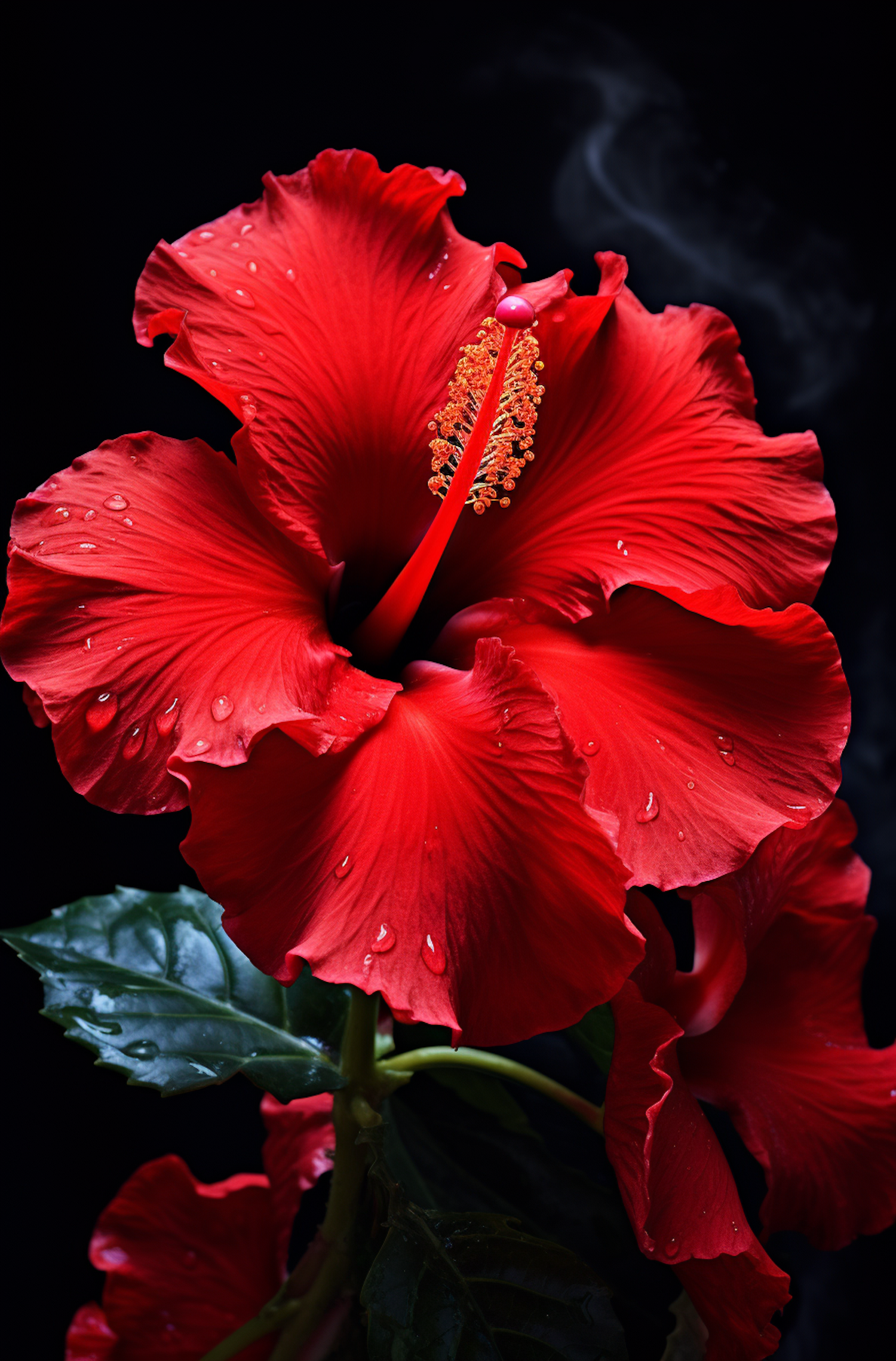 Vibrant Red Hibiscus with Dew Drops