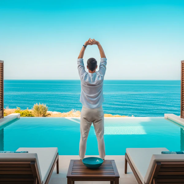 Man Stretching by Pool