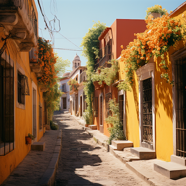 Sun-kissed Cobblestone Street in a Traditional Elated Towner