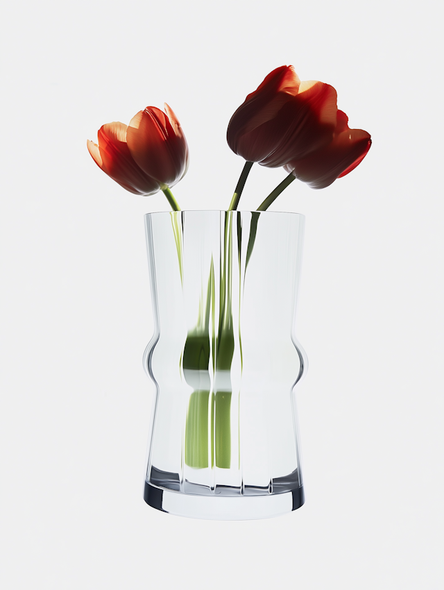 Vibrant Red Tulips in Artistic Vase