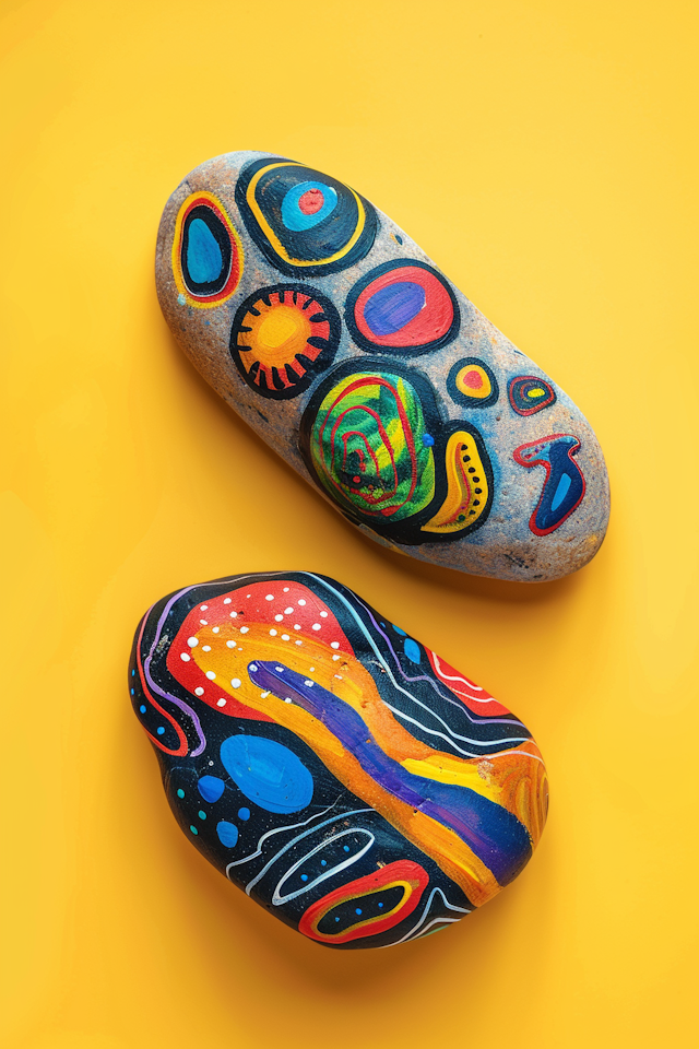 Vibrantly Painted Stones with Abstract Designs