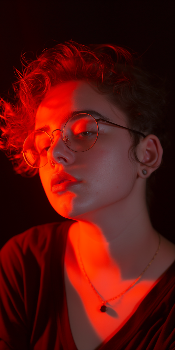 Contemplative Portrait in Red Light