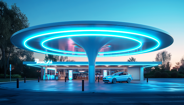 Futuristic EV Charging Station at Twilight