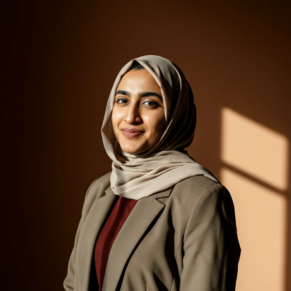 Woman in Beige Hijab and Brown Blazer