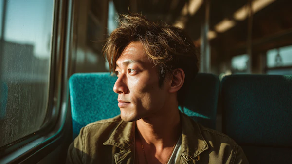 Man on Train in Sunlight