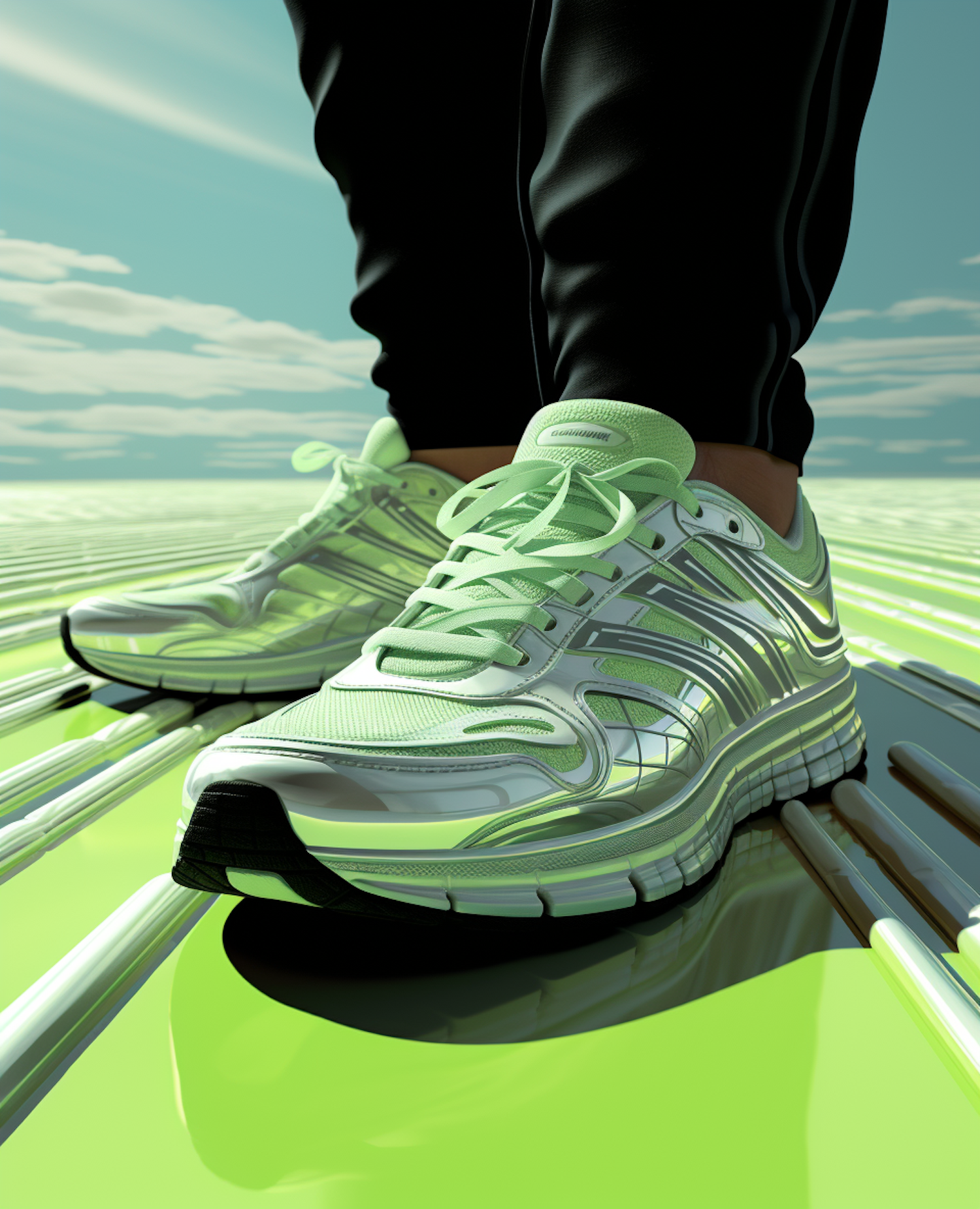 Ready to Run - Modern Green Athletic Shoes in Action