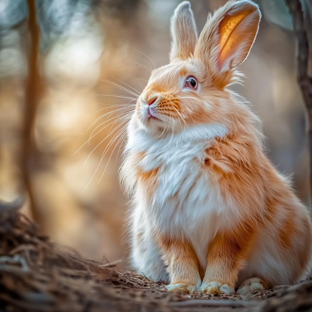 Fluffy Rabbit in Sunlit Woodland