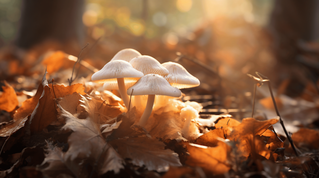 Mushrooms in Autumn Leaves