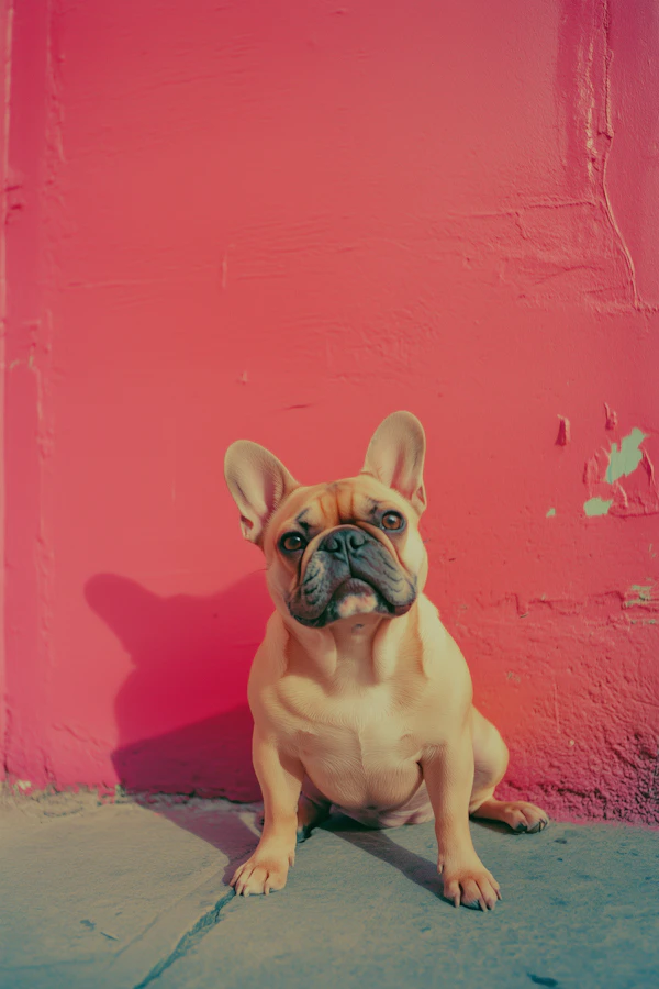 French Bulldog Against Pink Wall