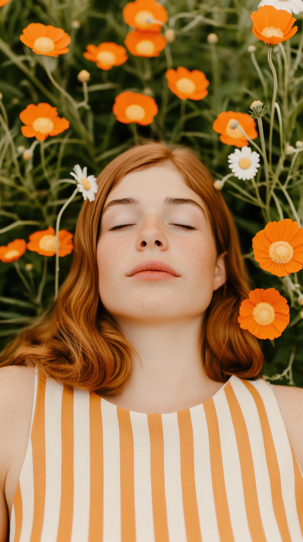 Serene Woman in Field of Flowers