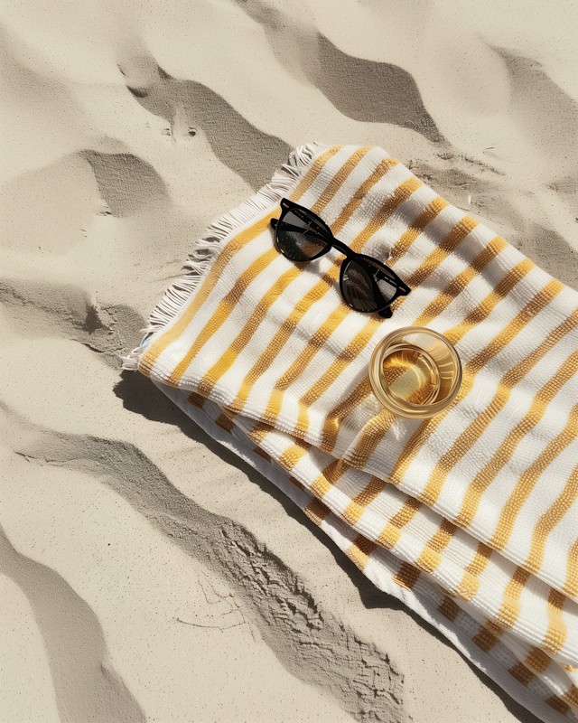 Serene Beach Scene with Striped Towel