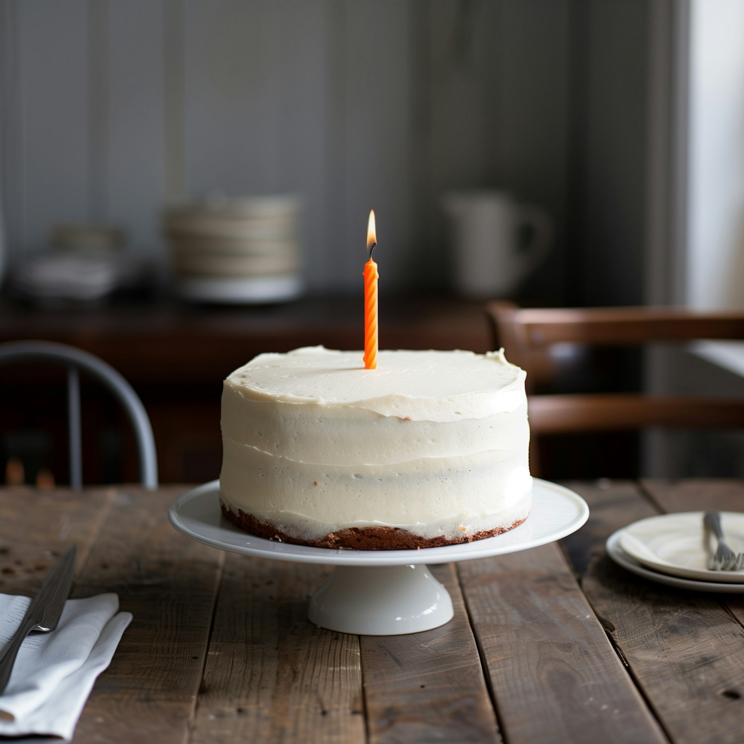 Elegant Birthday Cake on Wooden Table