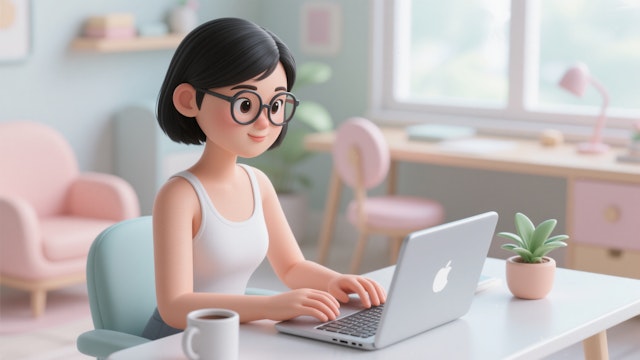 Woman at Cozy Workspace